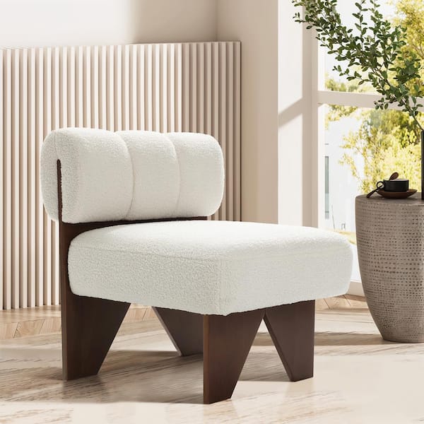 White and Brown Upholstered Modern Armless Occasional Chair