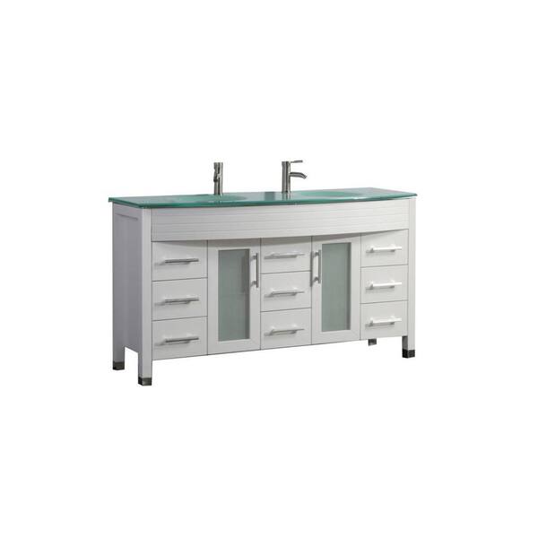 MTD Vanities Figi 71 in. W x 22 in. D x 36 in. H Vanity in White with Glass Vanity Top in Aqua with Aqua Basins