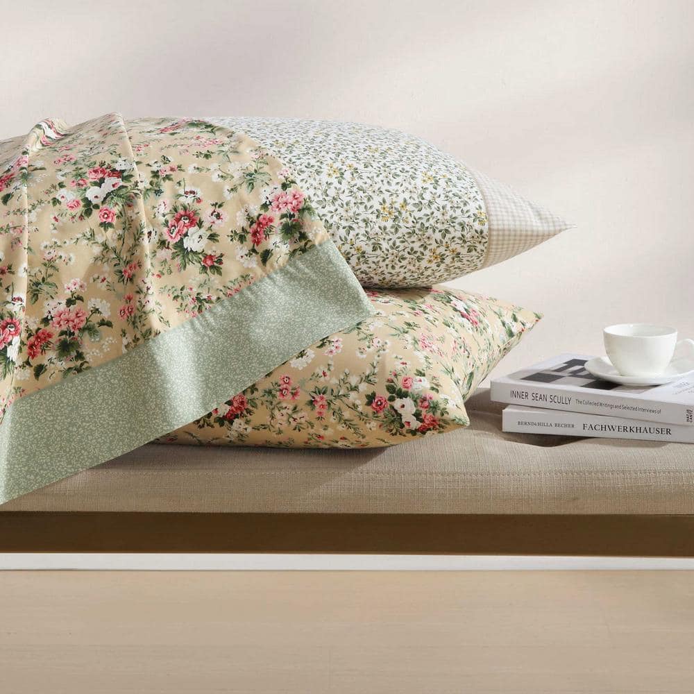 Tierney Green Floral Cotton Percale King Sheet Set