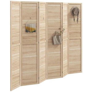 6-Panel Room Divider, 5.6 ft.Tall Indoor Portable Wood Folding Privacy Screen with Hook Holes