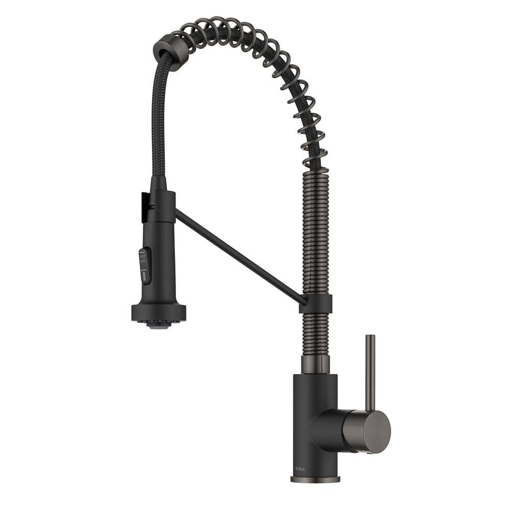 KRAUS® Bolden™ Commercial Style 2-Function Single Handle Pull-Down Kitchen Faucet in Matte Black / Black Stainless