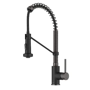 Single Handle 18-Inch Pull Down Kitchen Faucet with Dual Function Spray Head in Matte Black/Black Stainless