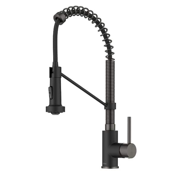 Single Handle 18-Inch Pull Down Kitchen Faucet with Dual Function Spray Head in Matte Black/Black Stainless