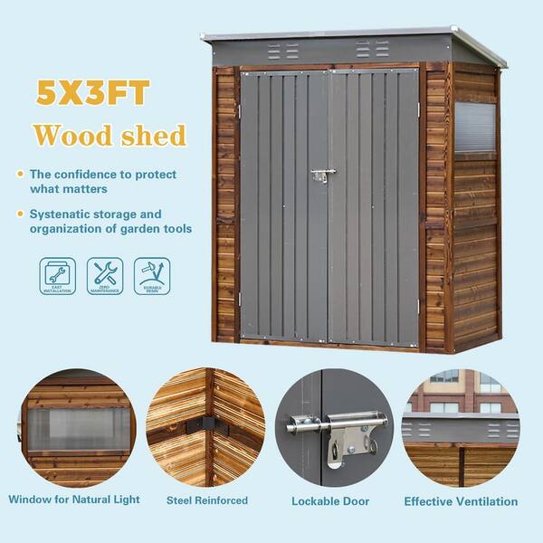 Sudzendf 5 ft. W x 3 ft. D Iron-Wood Combination Tool Storage Shed