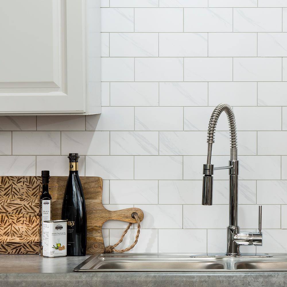 Carrara Subway White PVC Peel and Stick Backsplash Tiles