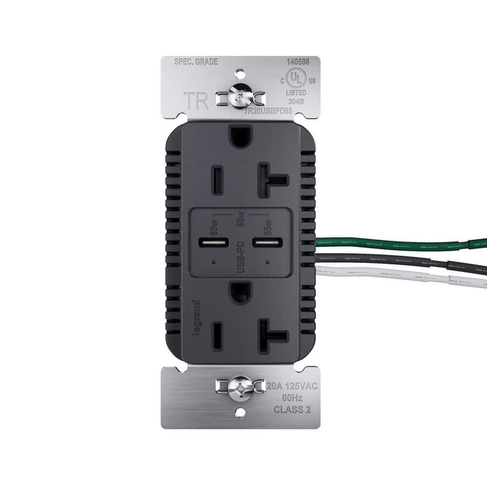 20A Tamper Resistant 65W Commercial Grade Power Delivery USB Type C Duplex Outlet Graphite price history on PriceWatchPro