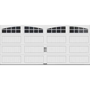 Gallery Steel Long Panel 16 ft x 7 ft Insulated 6.5 R-Value  White Garage Door with Arch Windows