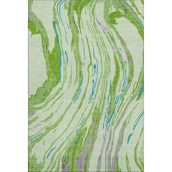 Mayfield Premium Machine Washable Abstract AMF1037 Green 10 ft. x 14 ft. Area Rug