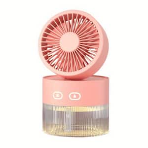 4.41 In. 3 Fan Speeds Personal USB Desktop Mini Humidifier Fan Water Replenishing Spray Cooling Fan in Pink Finish