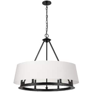 Colby 6-Light Matte Black Shaded Chandelier with White Fabric Shade