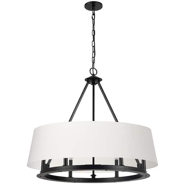 Dainolite Colby 6-Light Matte Black Shaded Chandelier with White Fabric Shade