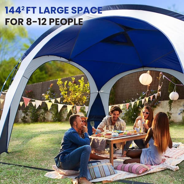 12 ft. x 12 ft. Blue Camping Pop Up Tent UPF50+with Ground
