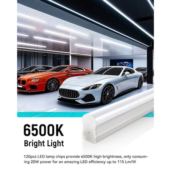 4-ft. Integrated LED White Strip Light Fixture, 2300LM 6500K, Linkable T5 Shop Lights for Garage and Cabinet (4-Pack)