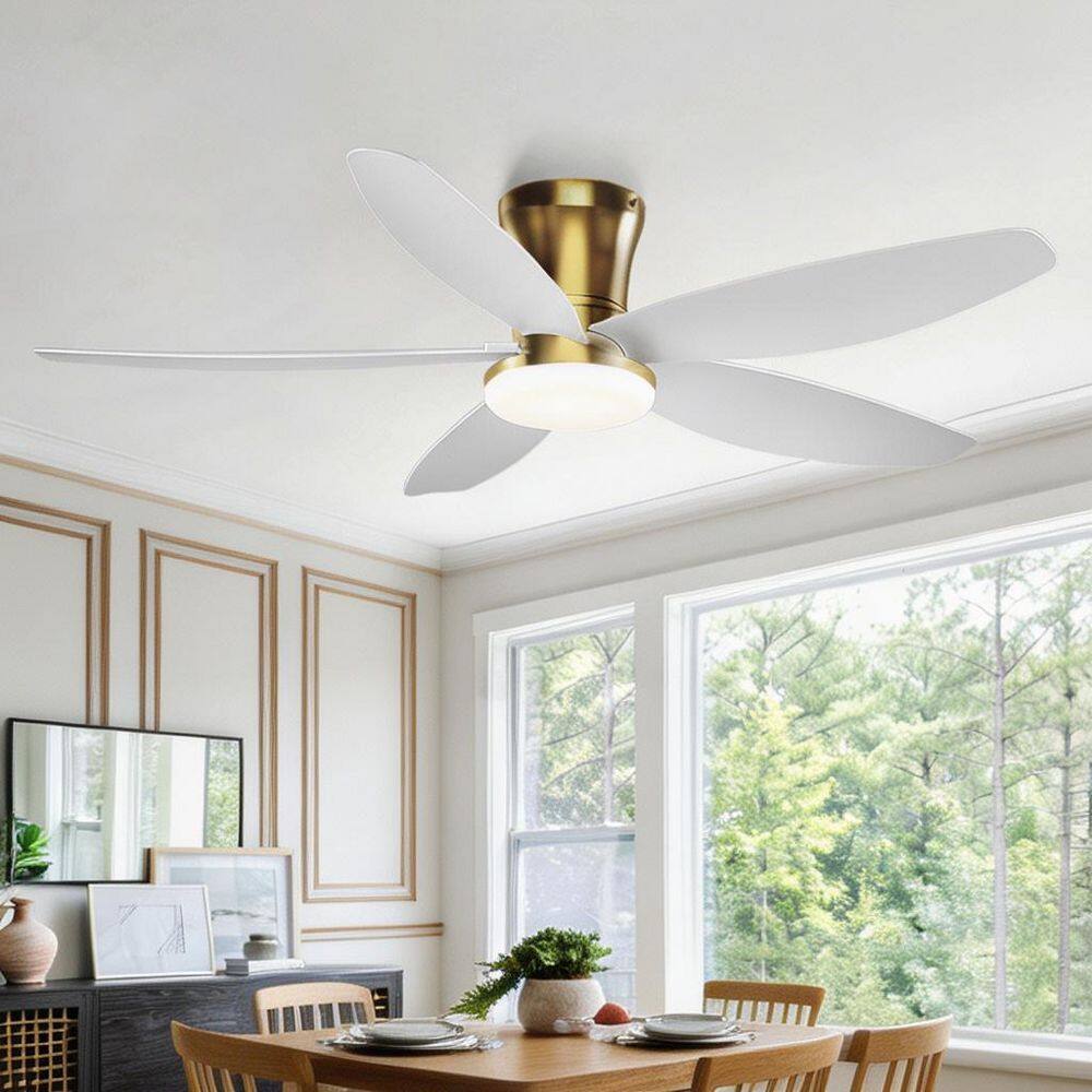 48 in Modern Gold Remote Control Flush Mount Standard Ceiling Fan with 3-Color Dimmable LED Light price history on PriceWatchPro