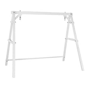 84 in. 3-Person White Wood Porch Patio Swing Stand