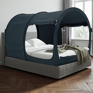 Indoor Pop Up Portable Frame Pongee Bed Canopy Tent Twin Curtains Breathable Charcoal Cottage (Mattress Not Included)