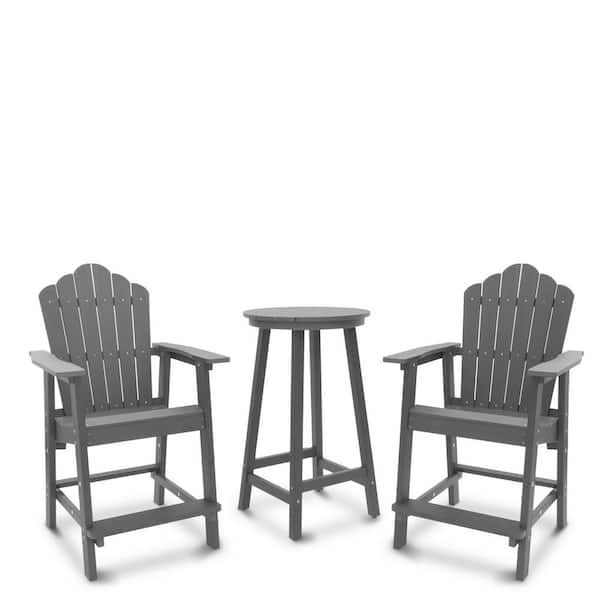 Mondawe 3-Piece HIPS Plastic Bar Height Patio Adirondack Chair Set 2-Pack Lounge Chair Bar Height Table