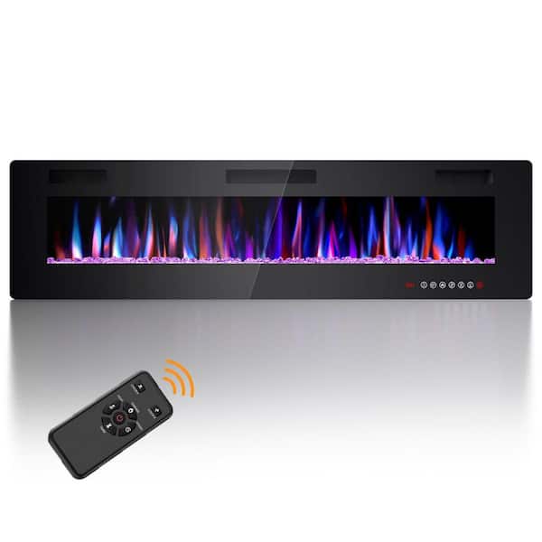 68 in. Wall Mount Low Noise Electric Fireplace with Remote Control and Touch Screen, Multi Color Flame in Black
