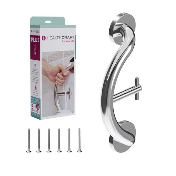 HEALTHCRAFT Plus, 14 in. Concealed Screw Grab Bar And Towel/Robe Hook, Decorative Grab Bar ADA Compliant in Polished Chrome