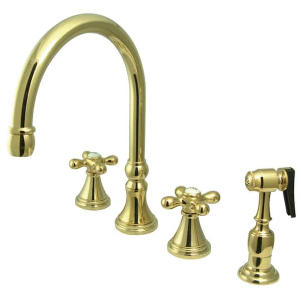 Kingston Brass Governor 2-Handle Standard Kitchen Faucet with Side Sprayer in Polished Brass
