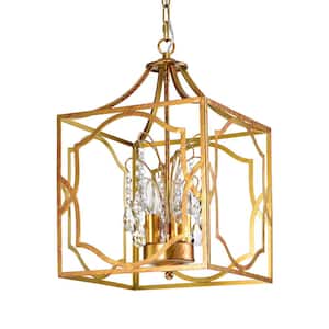 12 in. 4-Light Edme Brass and Brushed Copper Finish Indoor Pendant Lamp Chandelier