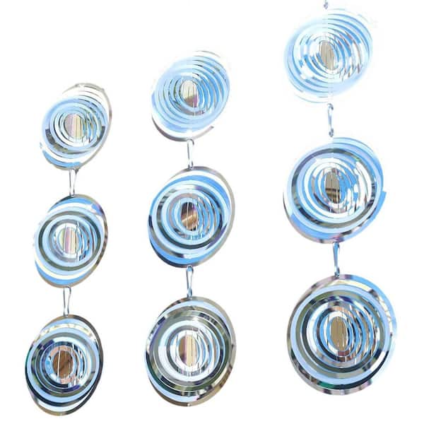 Outdoor Bird Repellent 17.4 in. H Silver Stainless Steel Wind Energy Outdoor Decoration Spiral Windmill