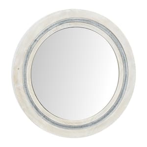 34 in. x 34 in. Handmade Round Framed White Wall Mirror with Distressing
