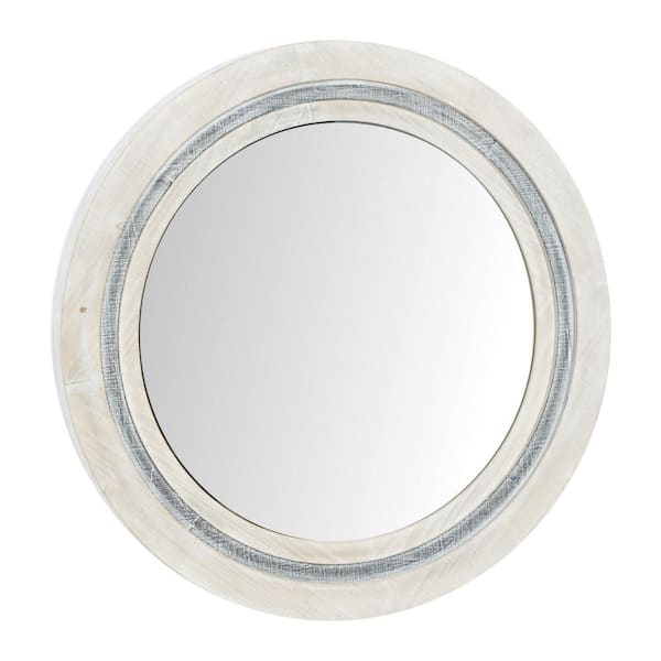Litton Lane 34 in. x 34 in. Handmade Round Framed White Wall Mirror with Distressing