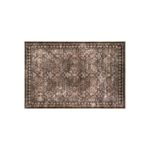 Persian Allover Chestnut Brown Machine Washable Non-Slip Backing 2 ft. x 4 ft. Brown Area Rug