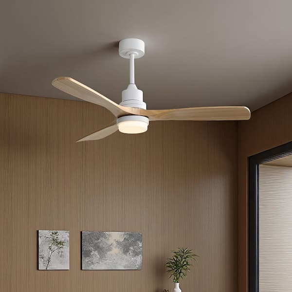 52 in. Integrated LED Indoor Downrod Mount White Standard Ceiling Fan with Dimmable Light and Remote 6-Speed