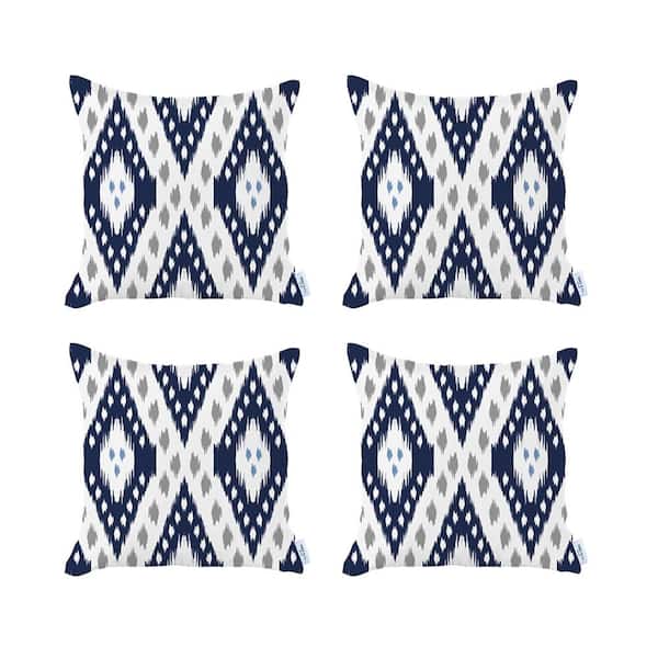 MIKE & Co. NEW YORK Ikat (Set of 4) Navy Blue Square 18 in. x 18 in. Boho Throw Pillow Covers