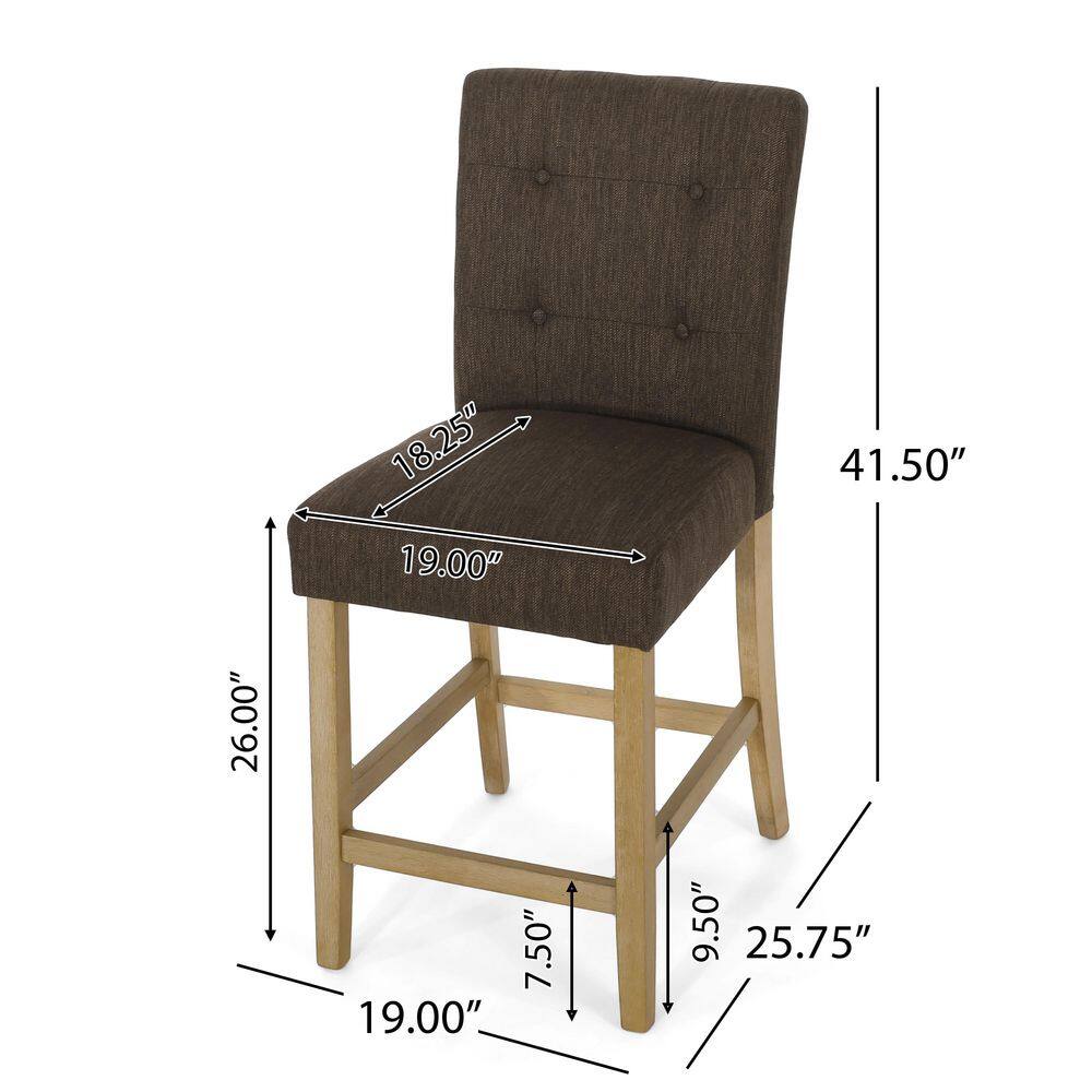 Weathered Brown Wood Button-Tufted Counter Stools, Set of 2
