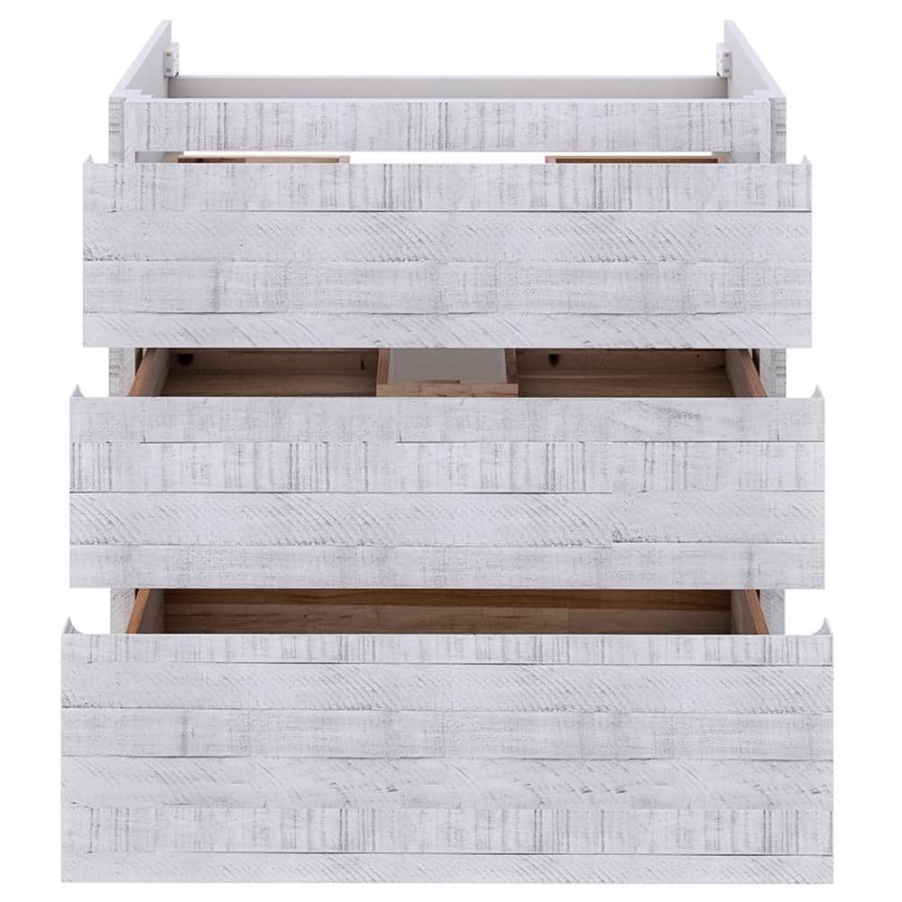 Rustic White Acacia Wood Freestanding Single Sink Bathroom Vanity