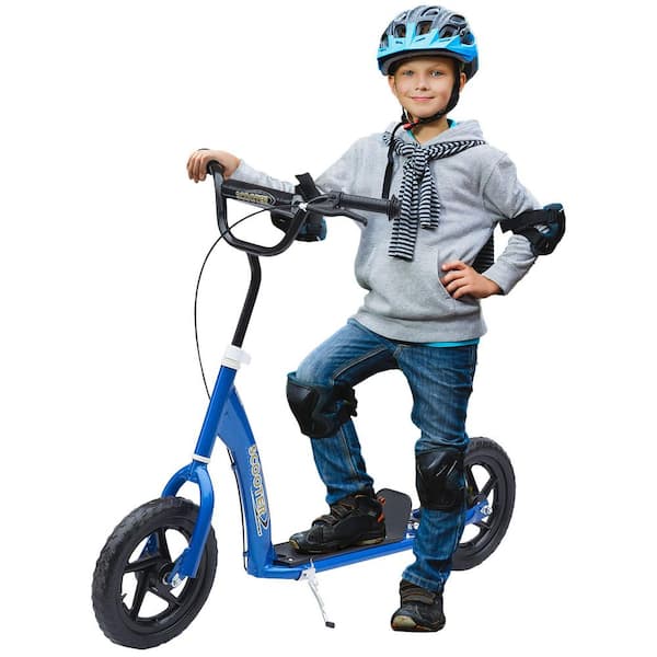 12 in. Kid's Scooter with Adjustable Height Handlebar, Non-Slip Footplate, Rear Brake, for Kids 5-12 Years Old, Blue