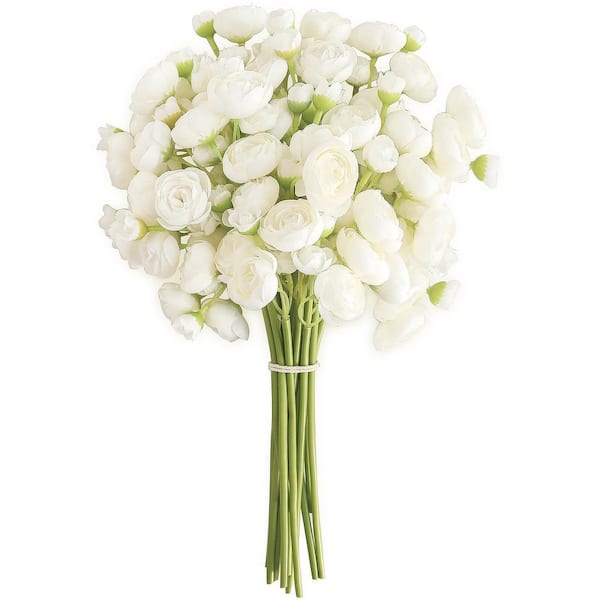 Unbranded 11 in. Ivory Indoor Artificial Rose Flower for DIY Bouquet, 18 Pieces