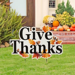 24 in. H Give Thanks Wooden Yard Stake/Hanging Wall Decor