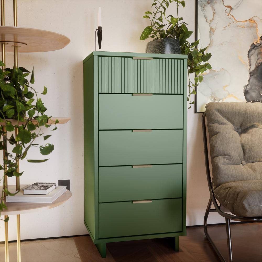 Granville Tall Modern 5 Drawer Dresser Sage Green - Manhattan Comfort