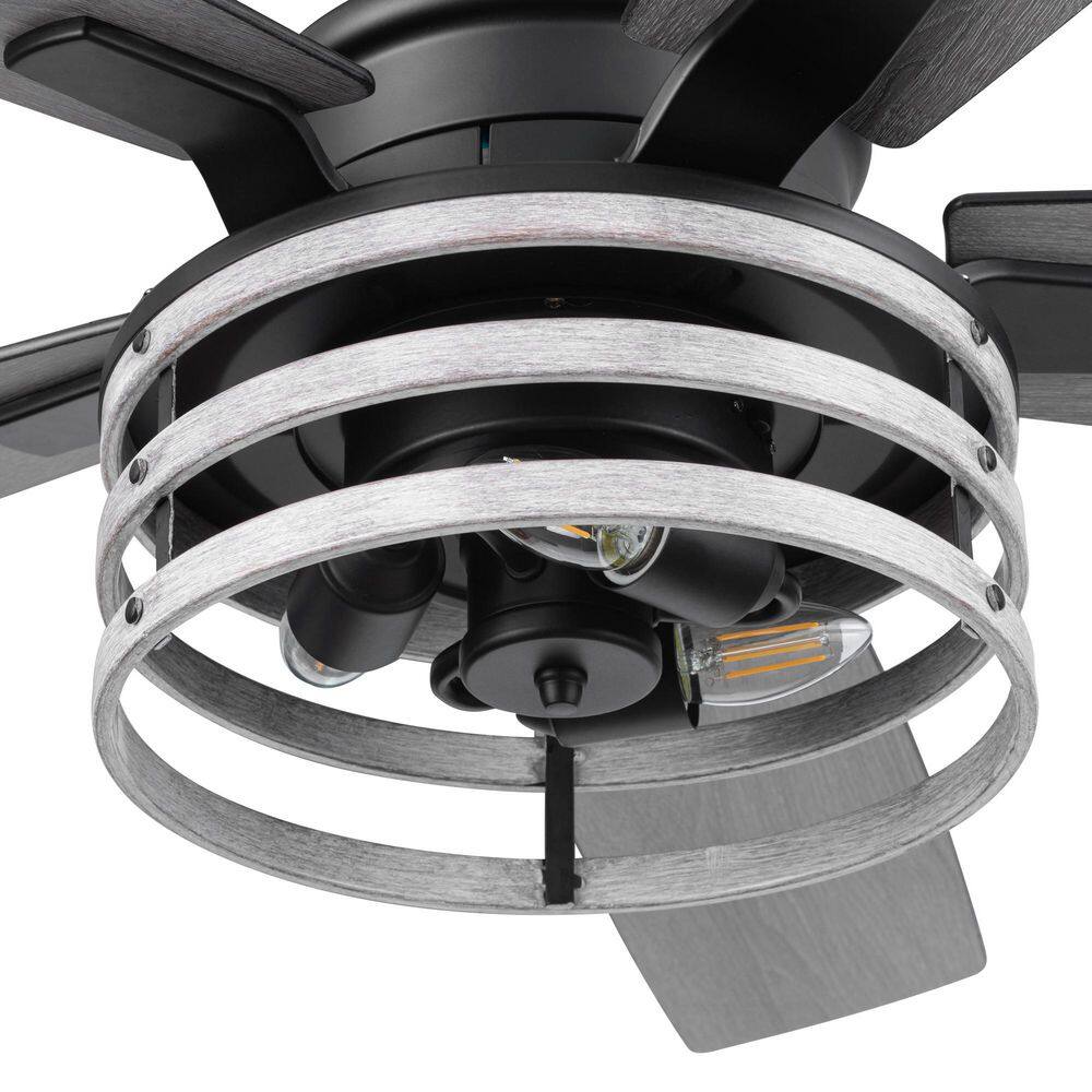 Carnegie 52" Matte Black Industrial Ceiling Fan with LED Lights and Remote