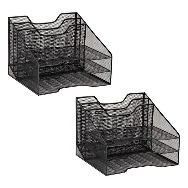 12.5 in. L x 11.5 in. W x 9.5 in. H File Organizer Desk Organizer Paper Tray Metal, Black (2-Pack)