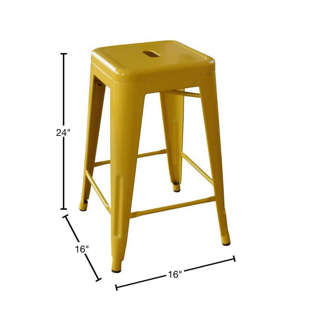 24" Gold Stackable Metal Backless Bar Stools, Set of 4