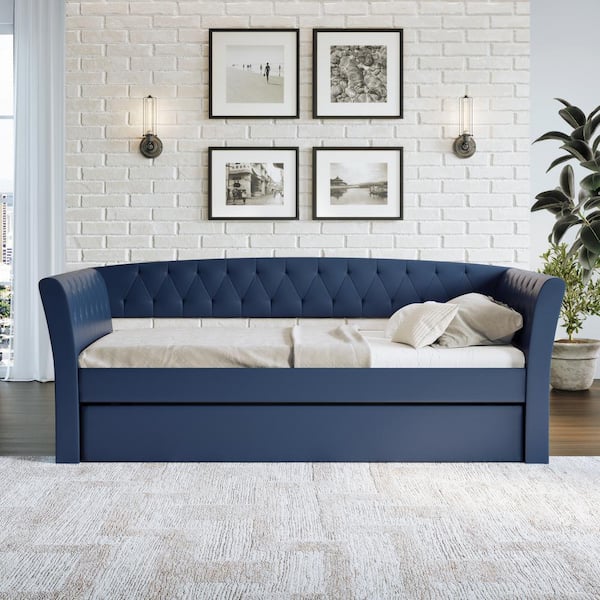Rest Rite Hester Blue Contemporary, Faux Leather Trundle Daybed