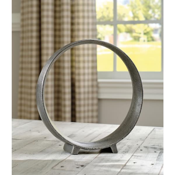 Signature DESIGN BY ASHLEY Ryandale Silver 11 in. x 12 in. Round Metal Other Sculpture (Set of 2)