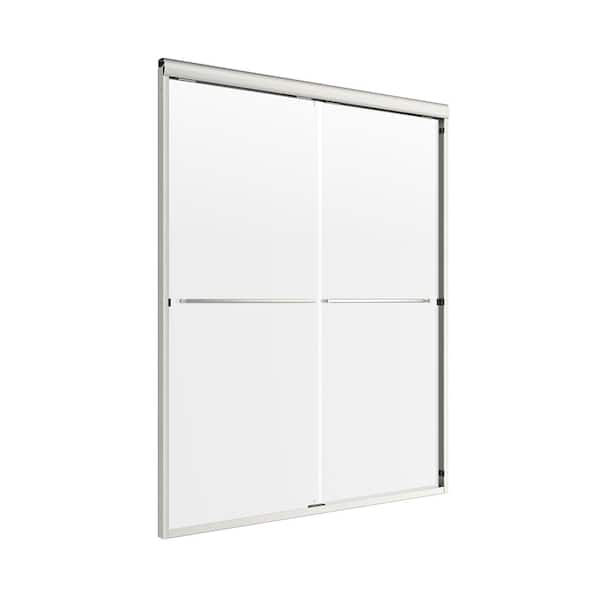 CRAFT + MAIN Cove 54 in. W x 55 in. H Sliding Semi Frameless Tub Door in Brushed Nickel Finish with Clear Glass