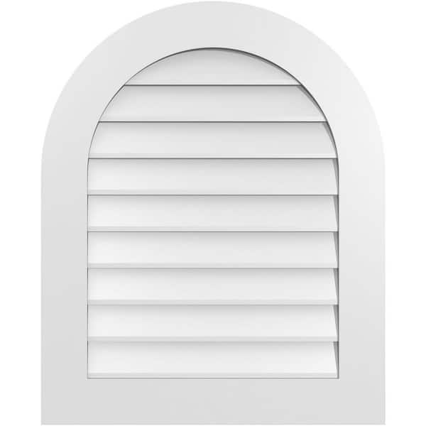 Ekena Millwork 26 in. x 32 in. Round Top White PVC Paintable Gable Louver Vent Non-Functional
