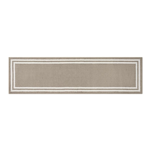 Debbie Double Border 2-Tone Linen/Ivory 2 ft. x 6 ft. Tufted Border Polypropylene Runner Rug