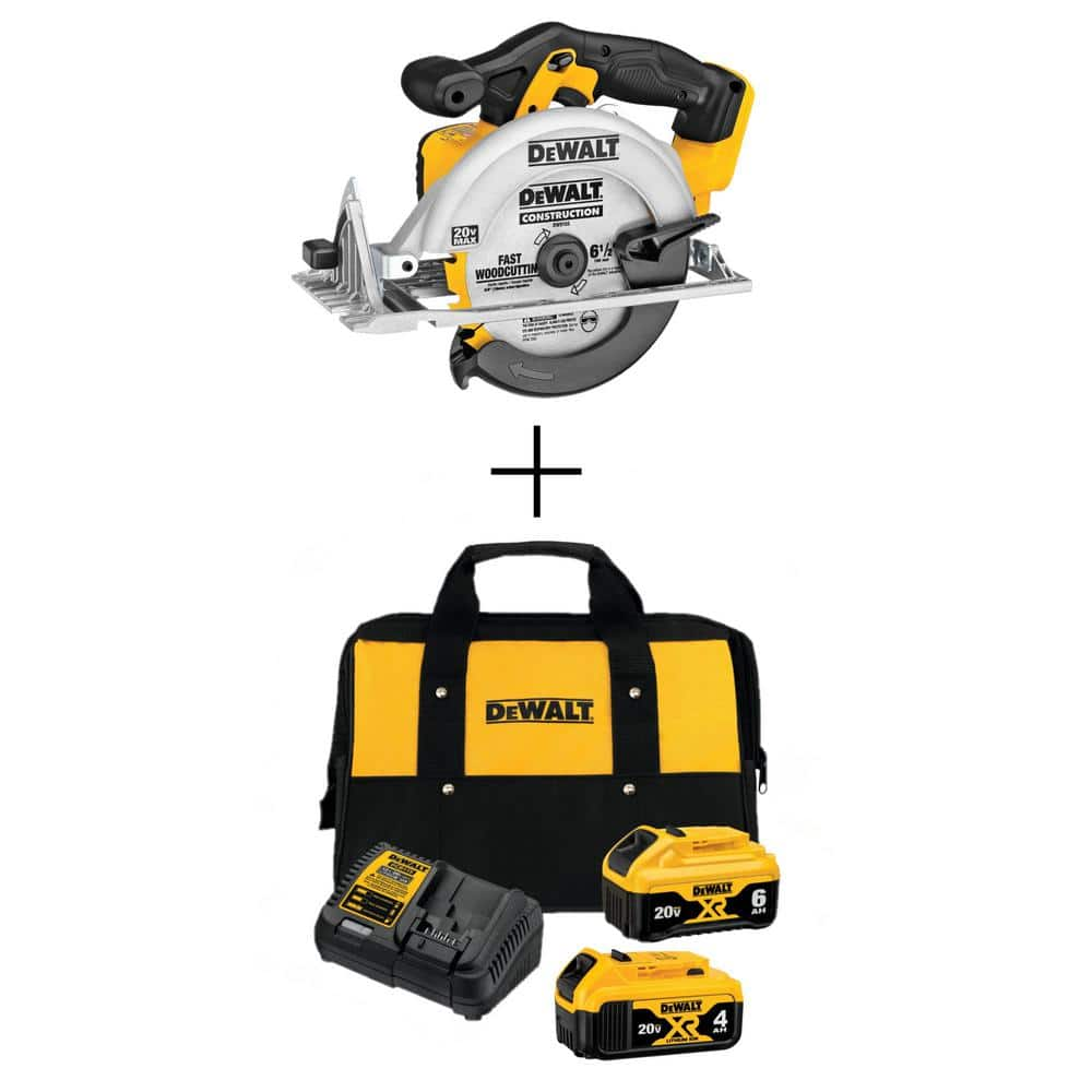 DEWALT 20V MAX Cordless 6-1/2 in. Circular Saw, (1) 20V 6.0Ah and (1) 20V 4.0Ah Batteries, and Charger