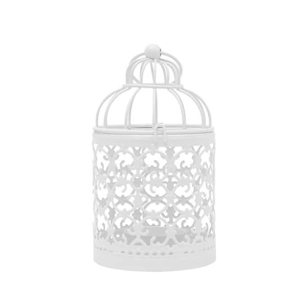 YIYIBYUS 6-Pcs White Iron Wedding Centerpieces Decorative Candle Holder Hanging Lantern Bird Cage Metal Hollow Out