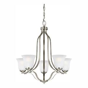 Emmons 5-Light Brushed Nickel Traditional Transitional Hanging Bell Chandelier with LED Bulbs