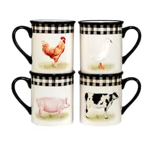 On the Farm 20 oz. Assorted Colors Earthenware Beverage Mugs (Set of 4)