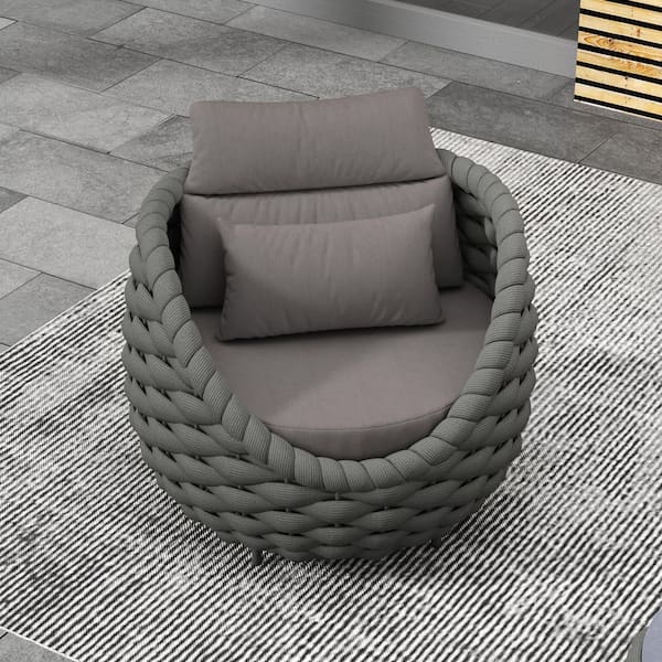 28 in Dark Gray Polyester Aluminum Frame Patio Single Sofa Louge Chair with Dark Gray Cushion